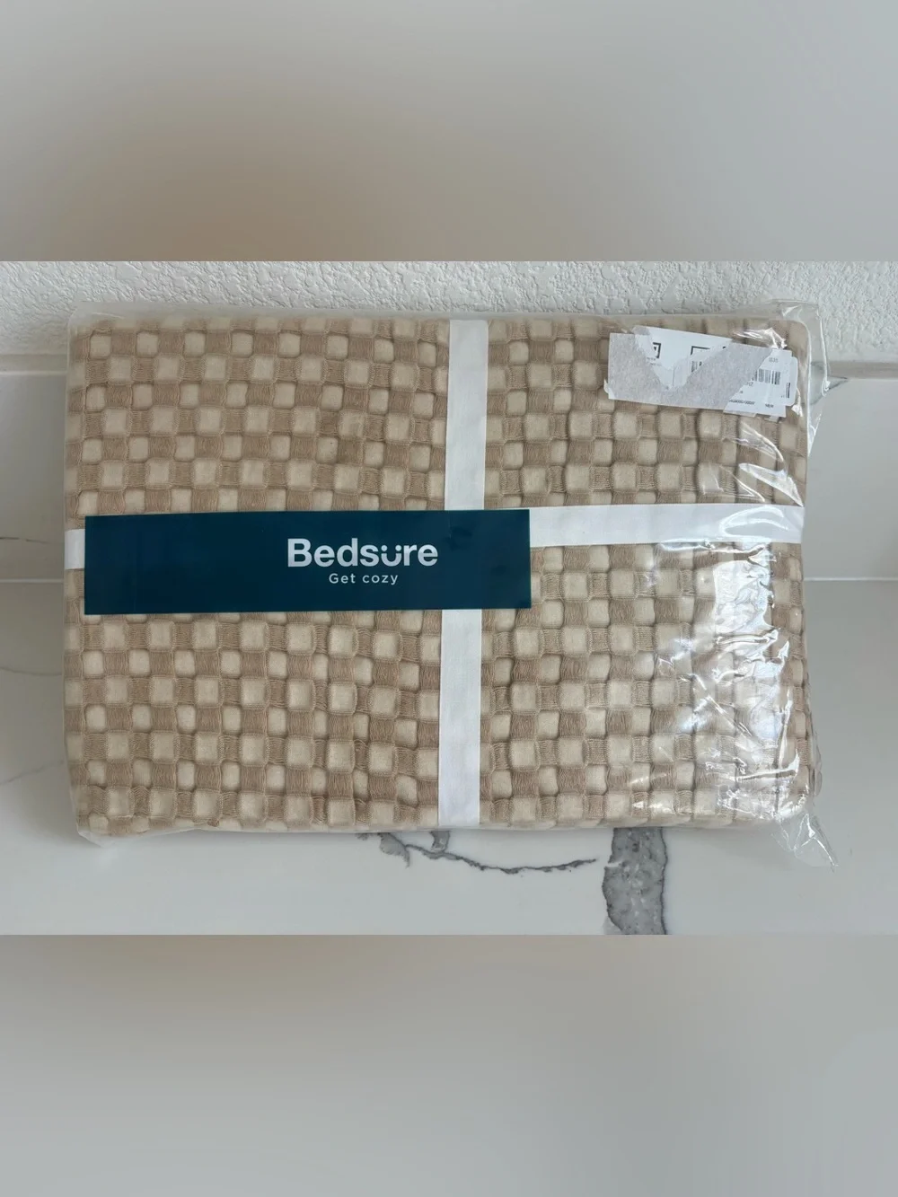 Bedsure Cooling Cotton Waffle Weave Throw Blanket - Light Brown 50”x70”